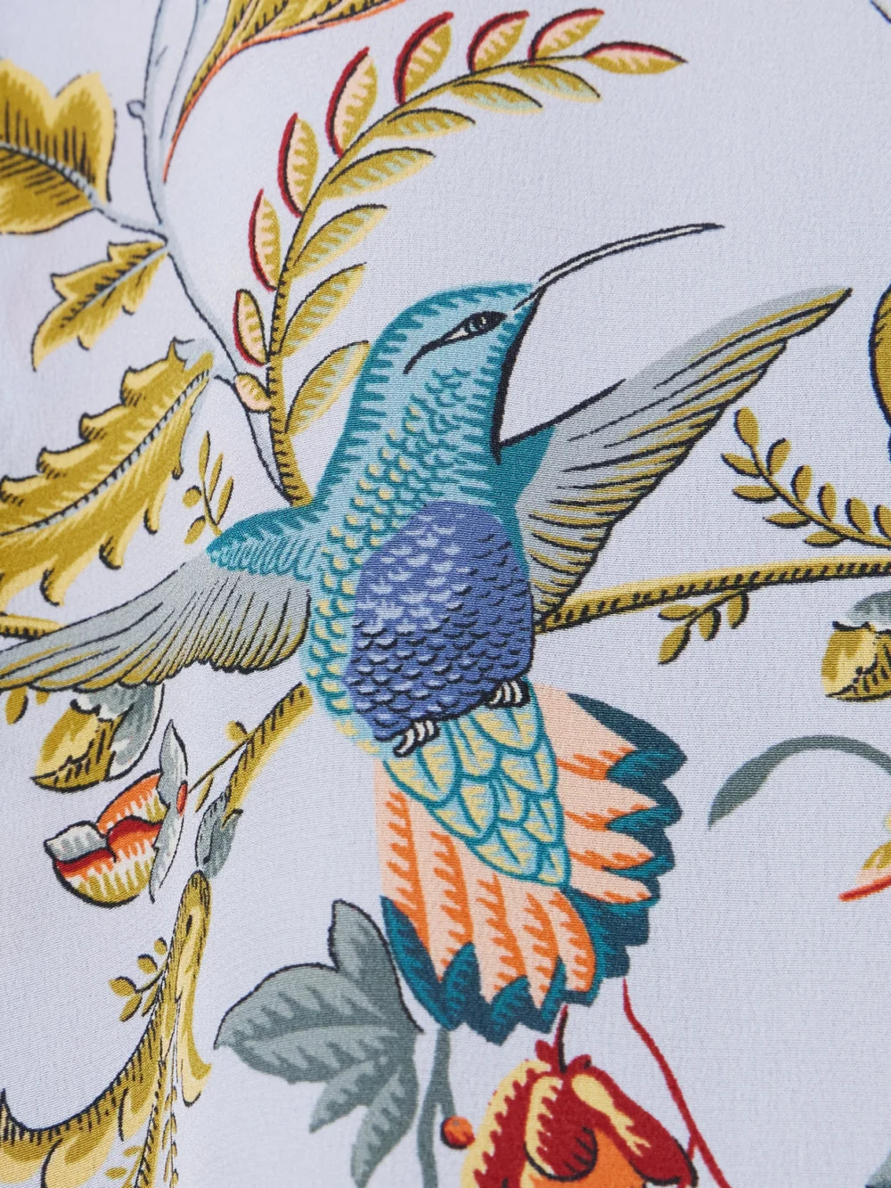 Close-up detail of the Etro Pussy-bow Printed Silk Maxi Dress