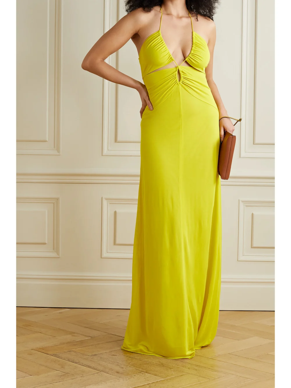 Etro Ruched Jersey Halterneck Maxi Dress, worn by a model