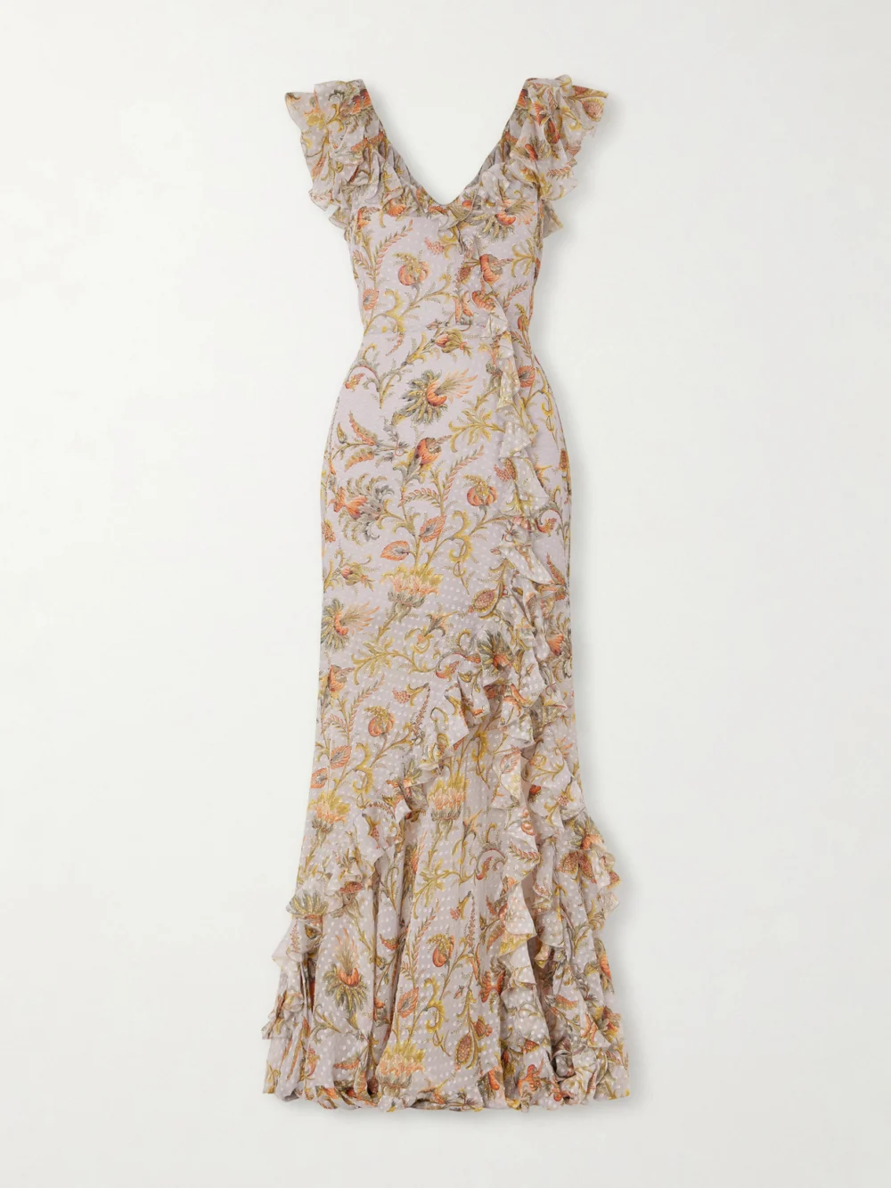 Etro Ruffled Floral-print Silk-blend Midi Dress in multi