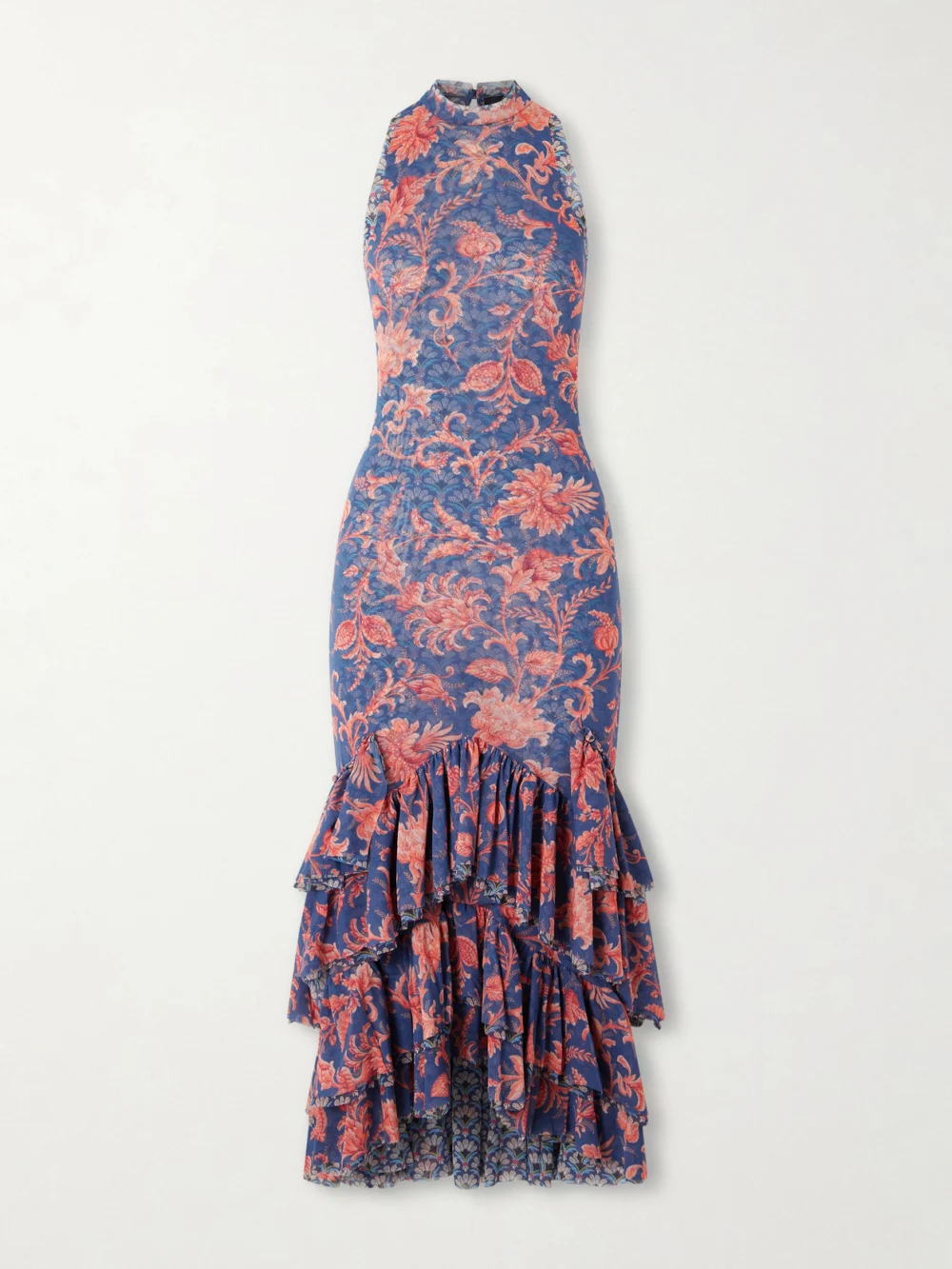 Etro Ruffled Paisley-print Tulle Midi Dress in blue