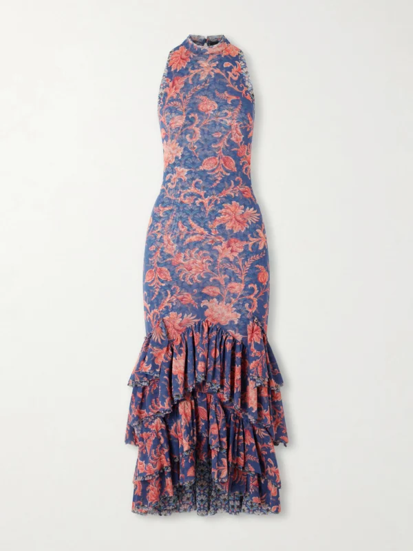 Etro Ruffled Paisley-print Tulle Midi Dress