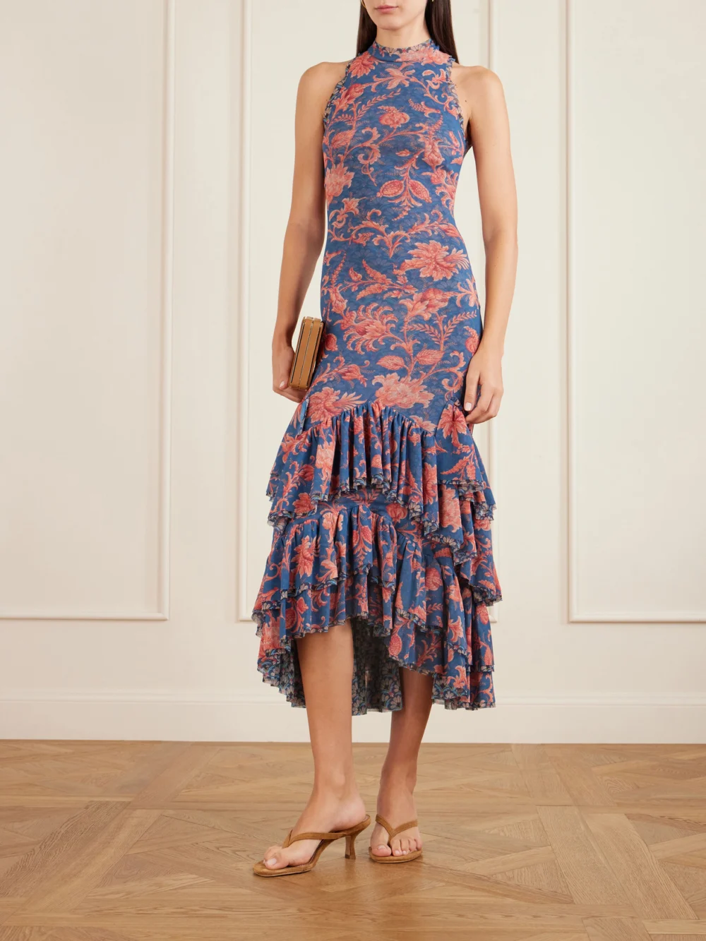 Etro Ruffled Paisley-print Tulle Midi Dress, worn by a model