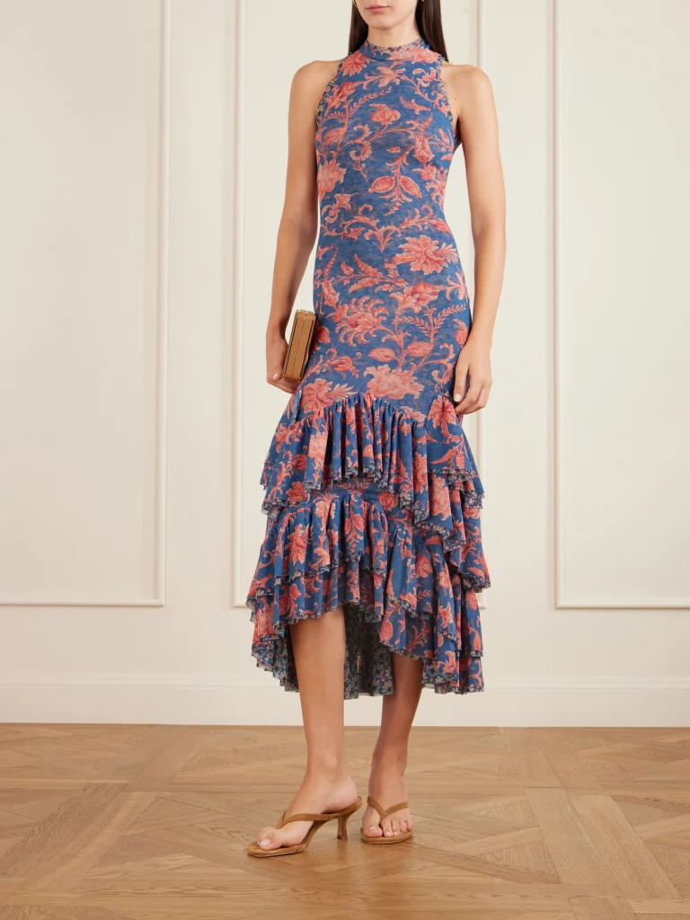 Etro Ruffled Paisley-print Tulle Midi Dress