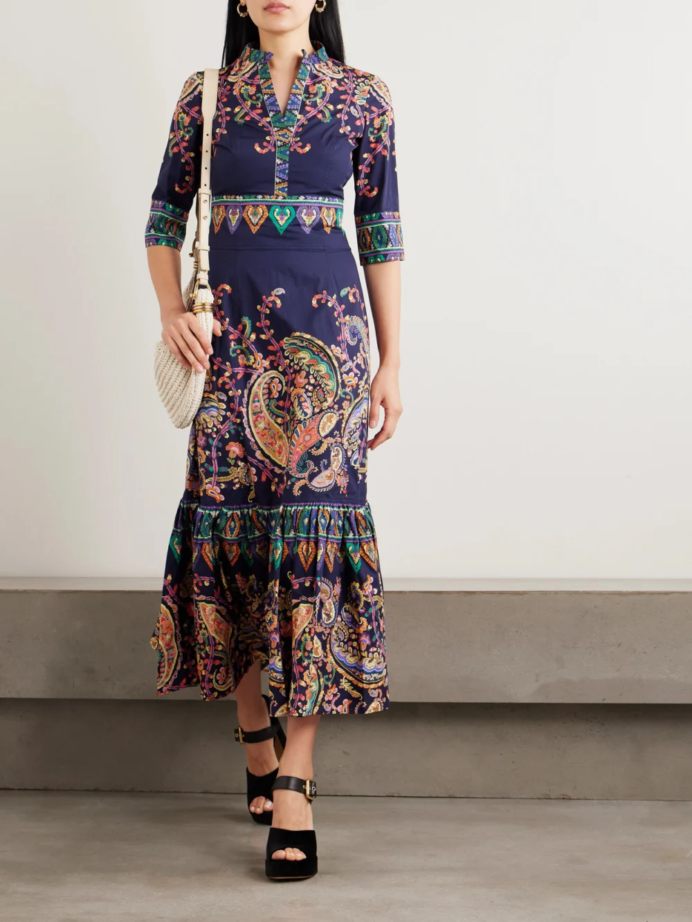 Etro Ruffled Tiered Paisley-print Cotton Maxi Dress, worn by a model