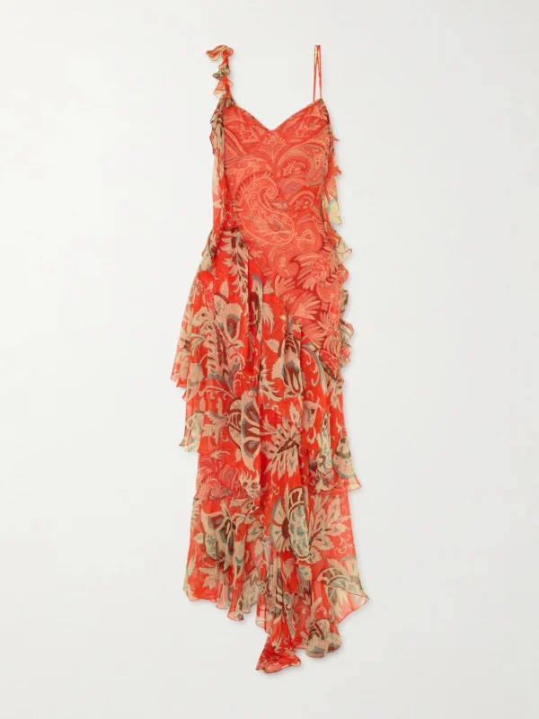 Etro Ruffles Floral-print Silk-chiffon Midi Dress