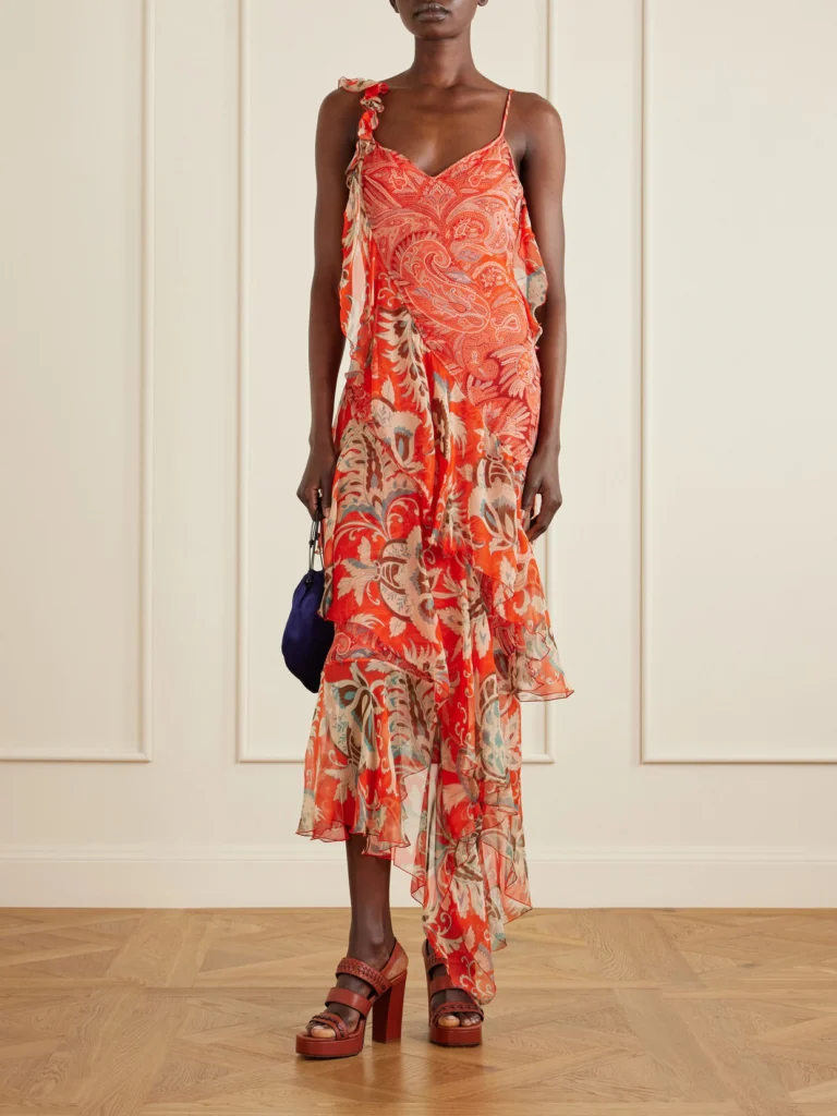 Etro Ruffles Floral-print Silk-chiffon Midi Dress