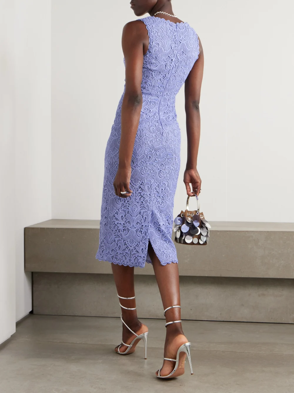 Back view of the Etro Scalloped Guipure Lace Midi Dress