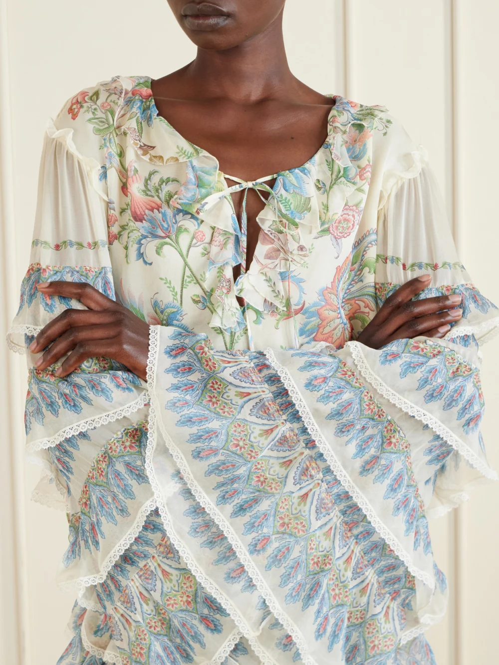 Close-up detail of the Etro Silk Mini Tunic Dress