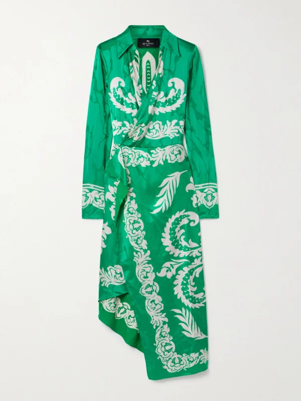 Etro Wrap-effect Draped Printed Satin-jacquard Midi Dress