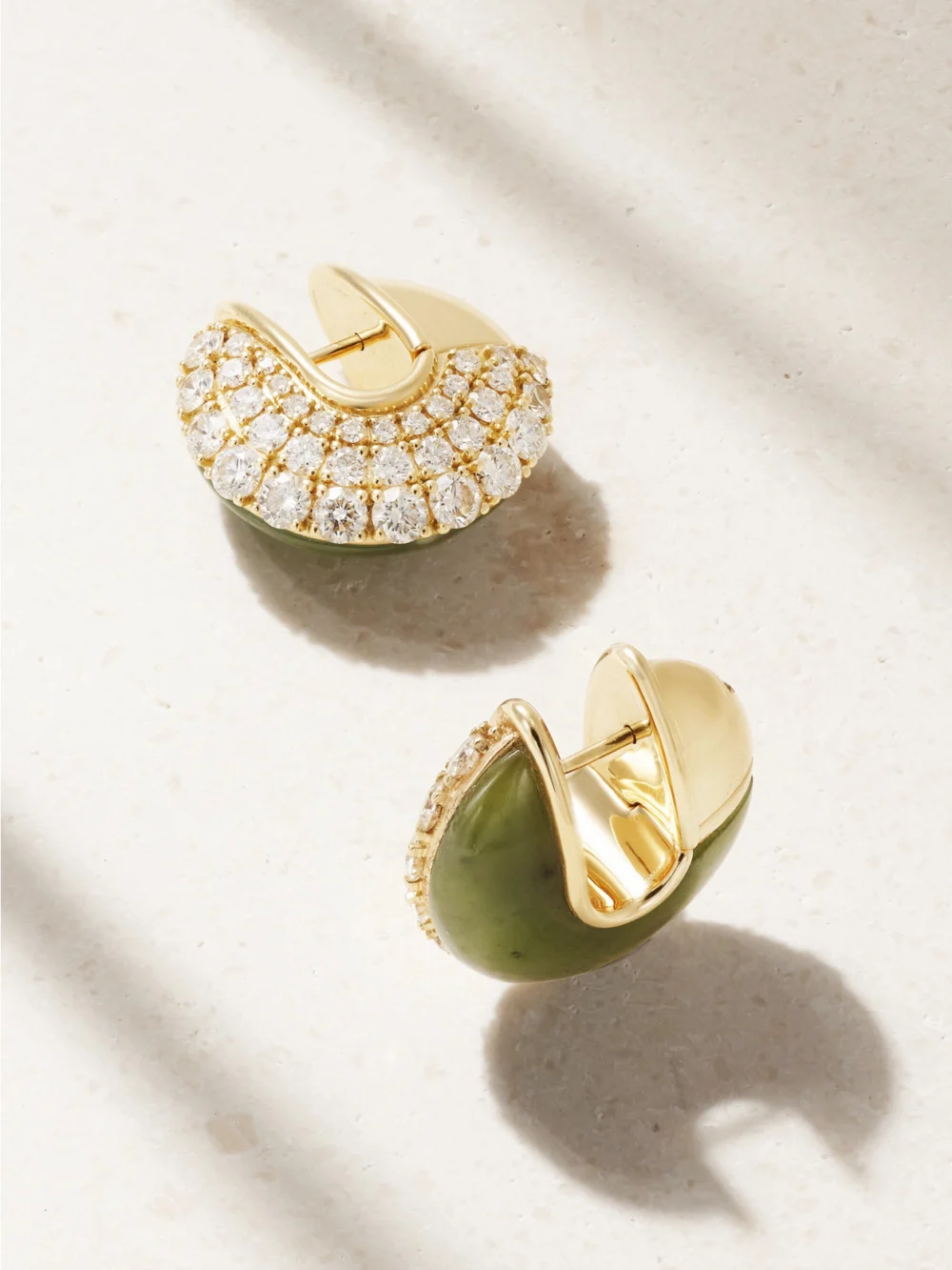 Fernando Jorge Fluid 18-karat Gold, Diamond and Jade Hoop Earrings in green