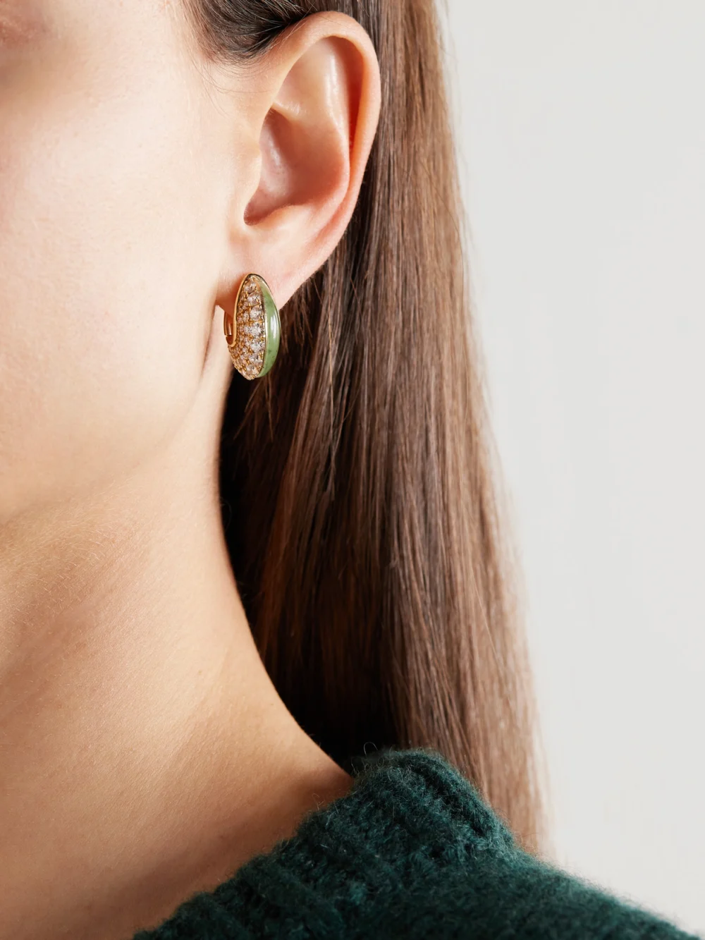 Fernando Jorge Fluid 18-karat Gold, Diamond and Jade Hoop Earrings, styled view