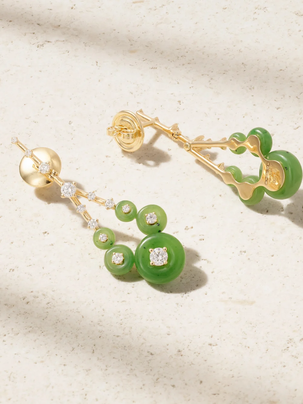 Back view of the Fernando Jorge Gravity Small 18-karat Gold, Jade and Diamond Earrings