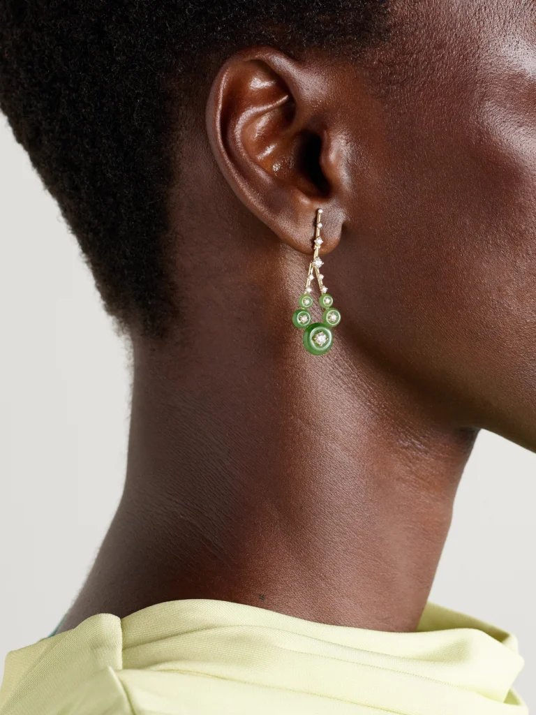 Fernando Jorge Gravity Small 18-karat Gold, Jade and Diamond Earrings