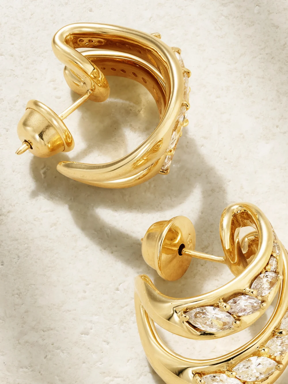 Back view of the Fernando Jorge Stream Double 18-karat Gold Diamond Hoop Earrings
