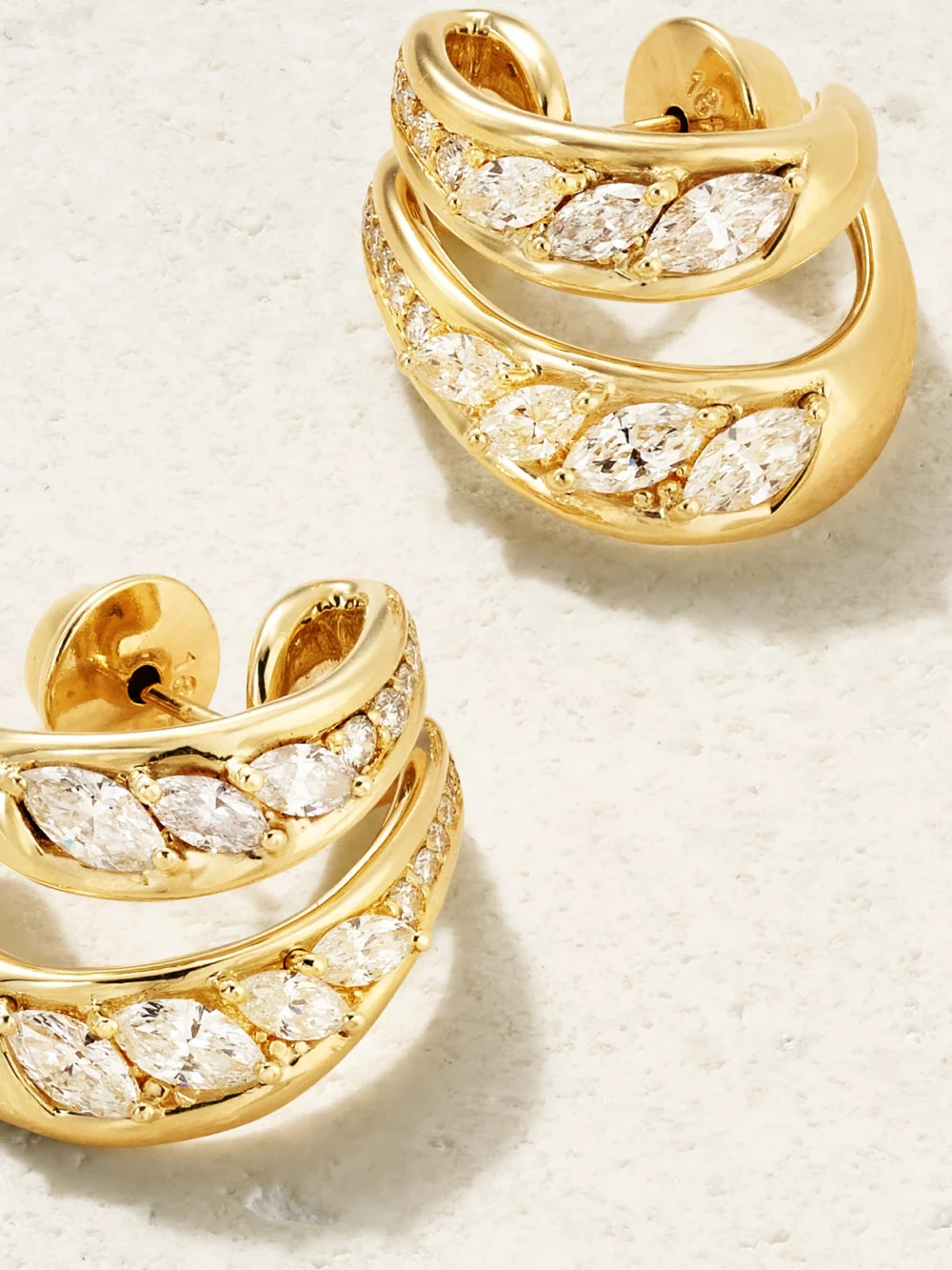 Close-up detail of the Fernando Jorge Stream Double 18-karat Gold Diamond Hoop Earrings