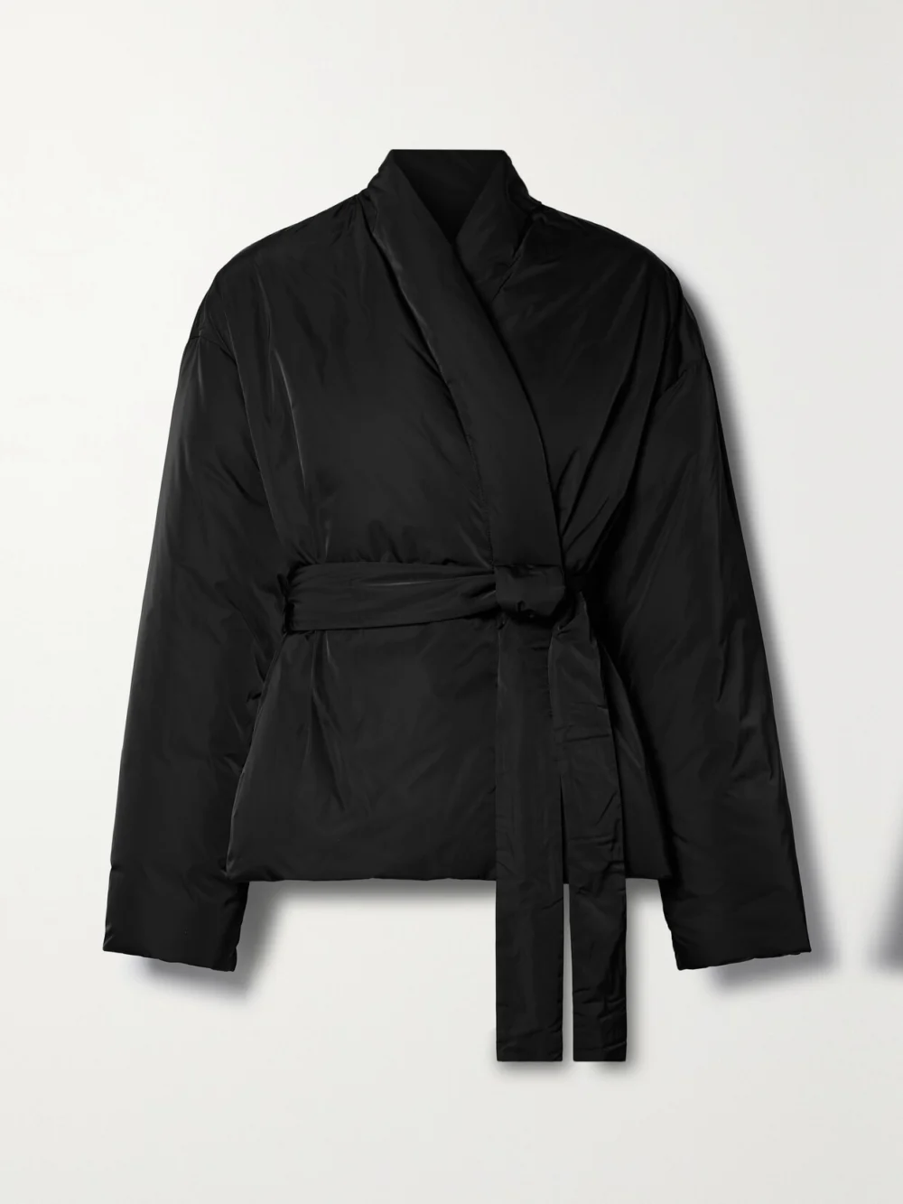 Ferragamo Belted Twill Down Wrap Jacket in black
