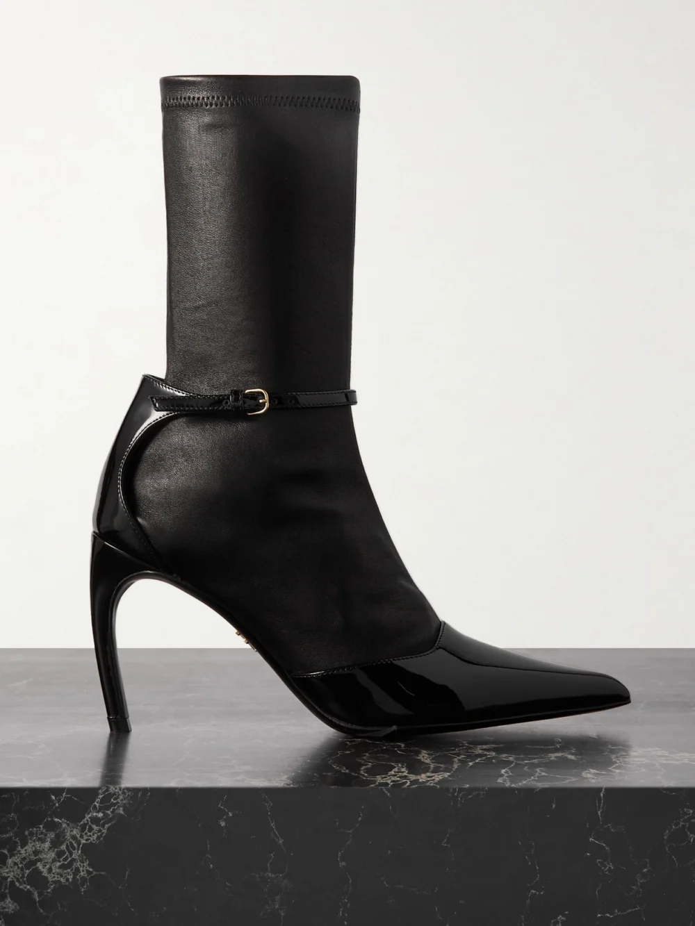 Ferragamo Britt Smooth and Patent-leather Ankle Boots in black