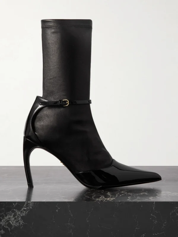 Ferragamo Britt Smooth and Patent-leather Ankle Boots