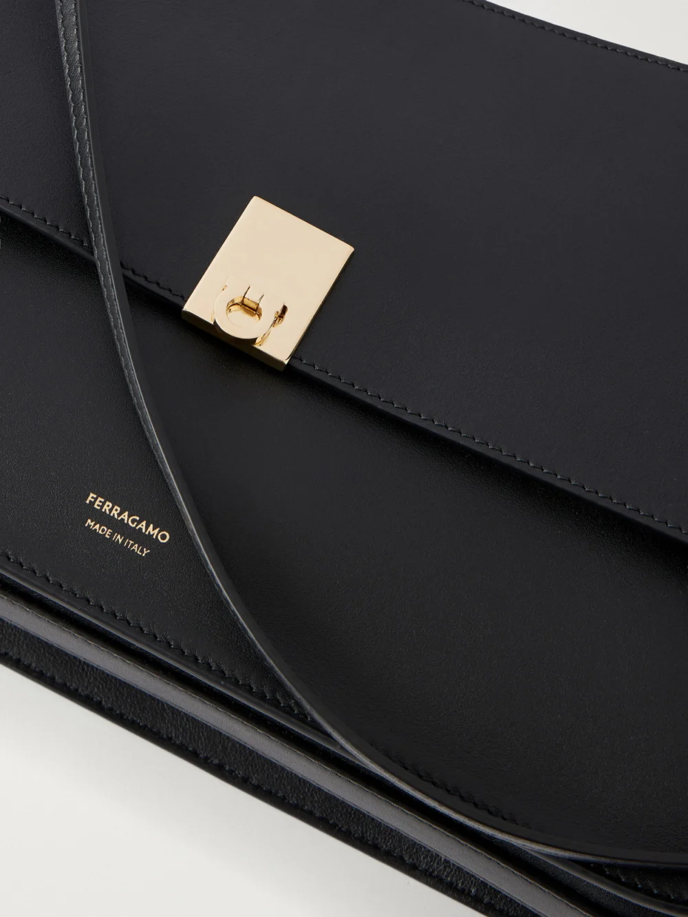 Close-up detail of the Ferragamo Cara Leather Shoulder Bag