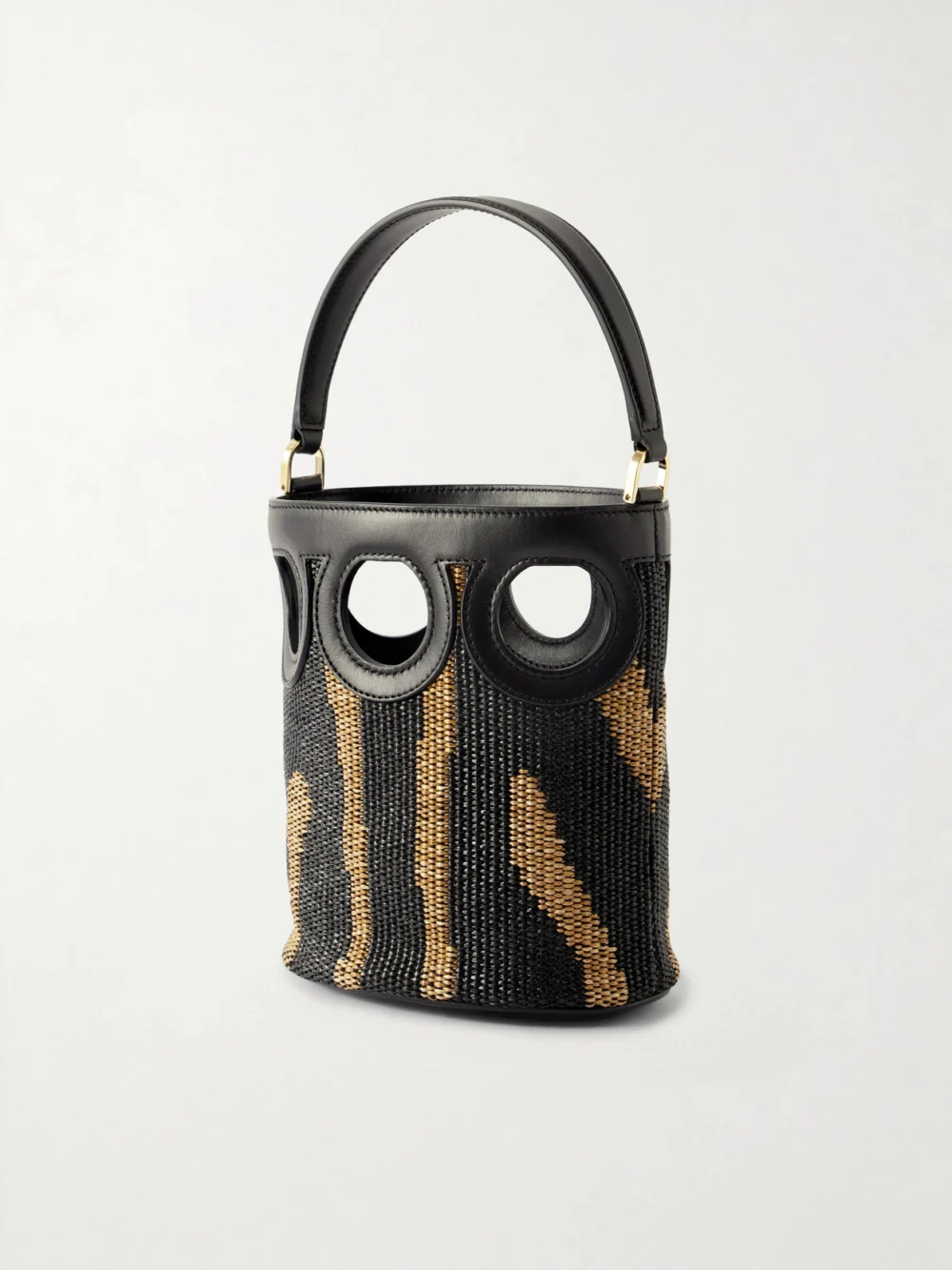 Back view of the Ferragamo Cutout Leather-paneled Raffia Tote
