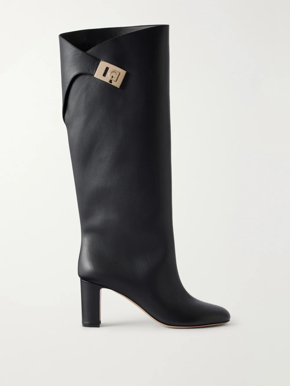 Ferragamo Elli 70 Embellished Leather Knee Boots in black
