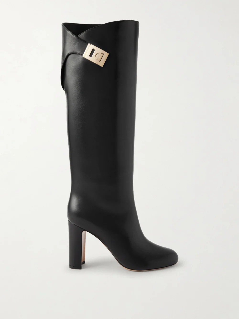Ferragamo Enni Embellished Leather Knee Boots in black