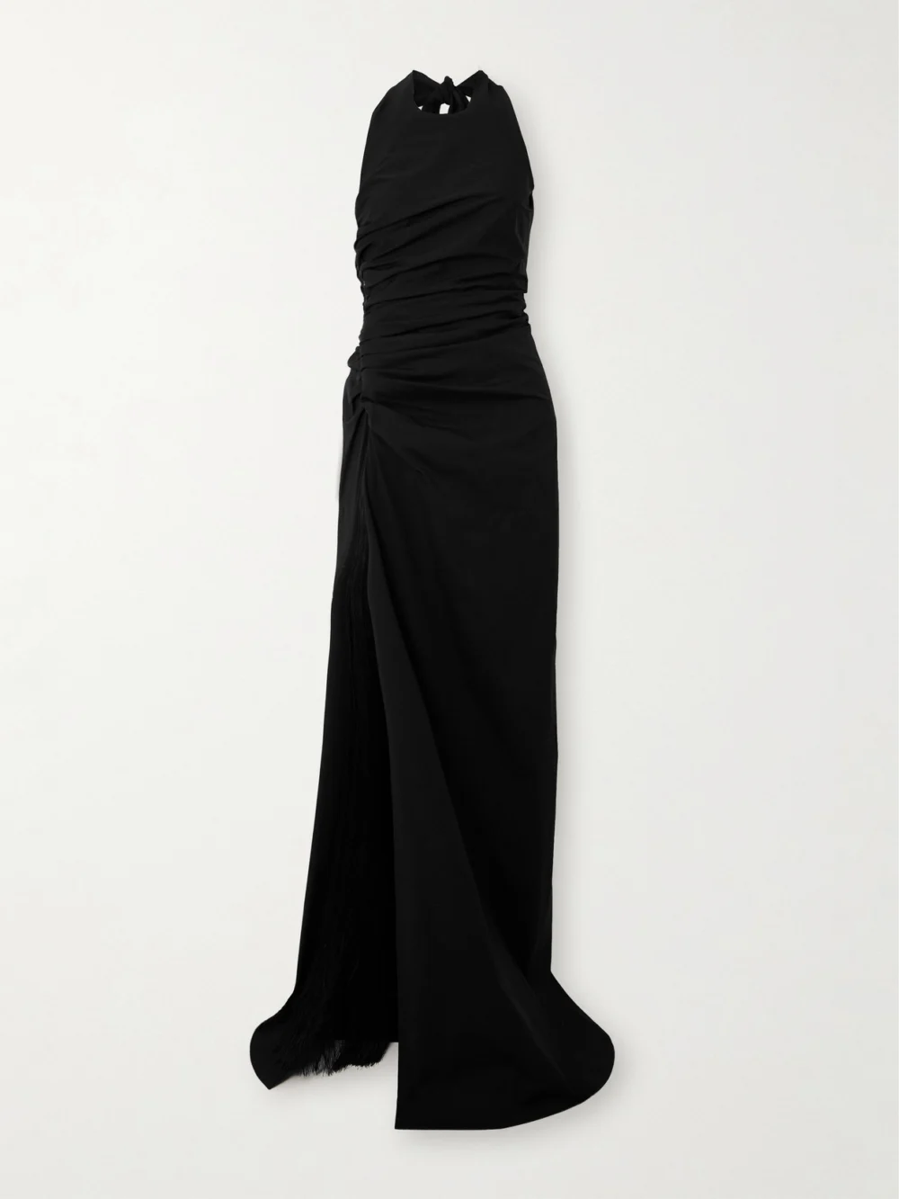Ferragamo Fringed Gathered Stretch-cotton Poplin Halterneck Maxi Dress in black