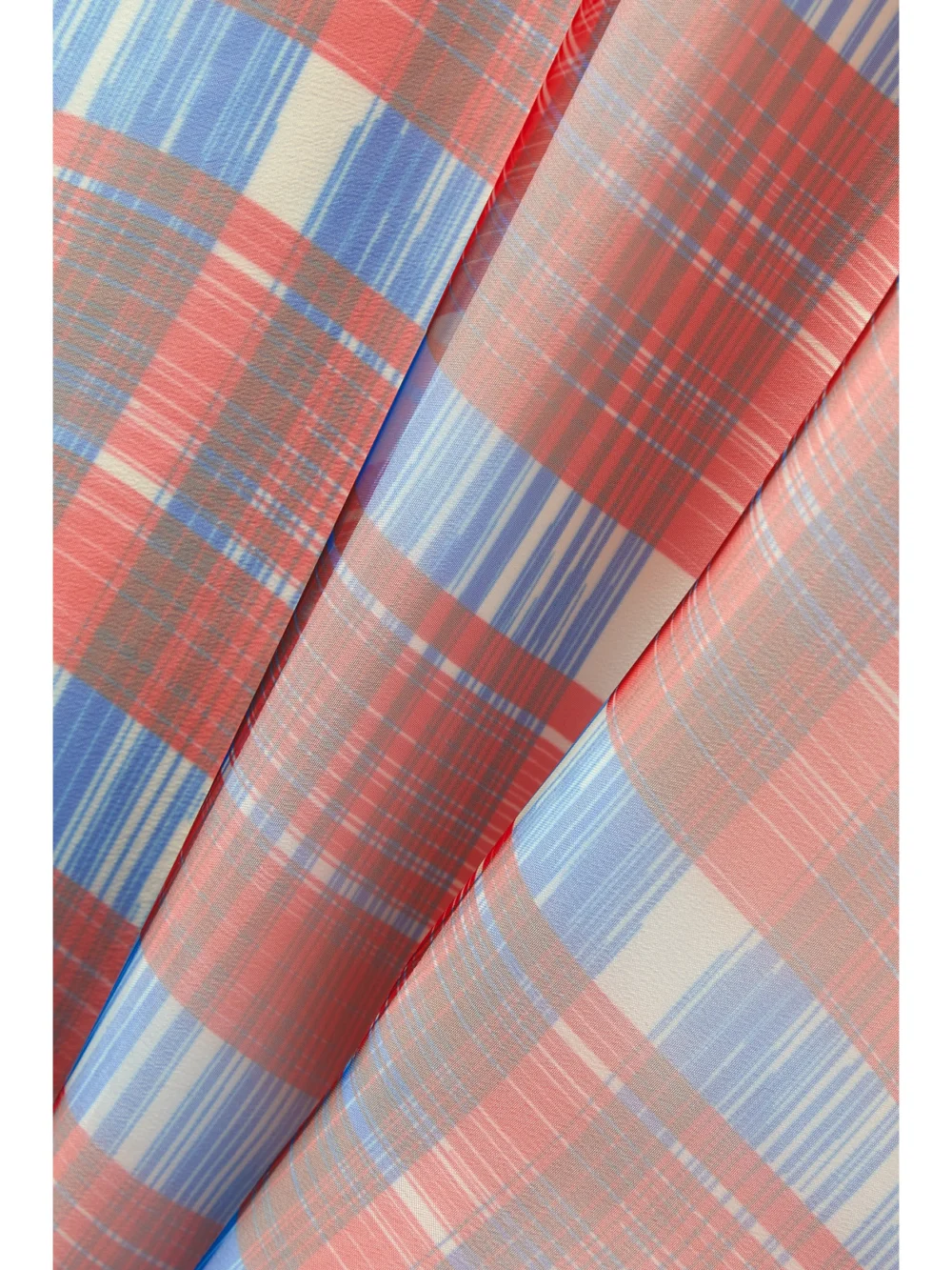Close-up detail of the Ferragamo Gathered Checked Organza Midi Dress