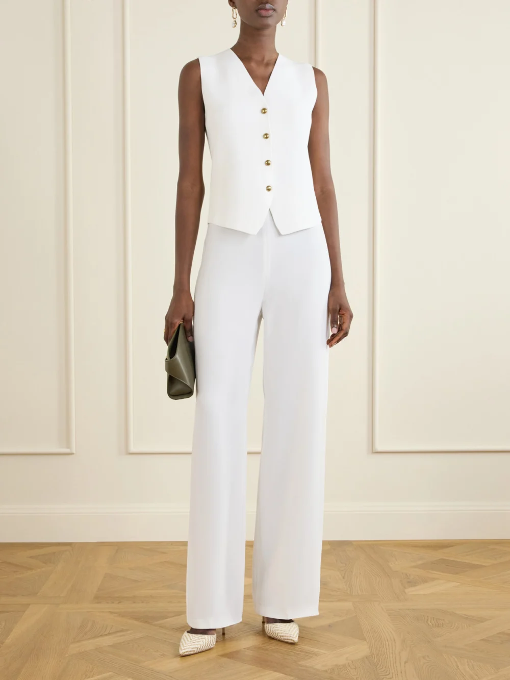 Ferragamo Hug Embellished Textured-leather Shoulder Bag, styled view