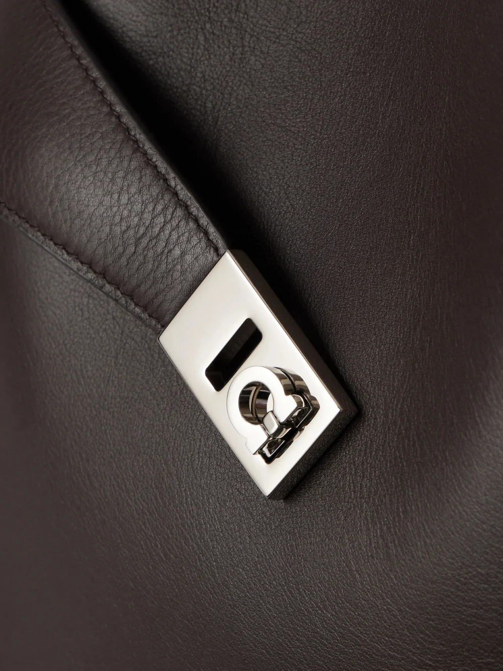 Close-up detail of the Ferragamo Hug Medium Leather Tote
