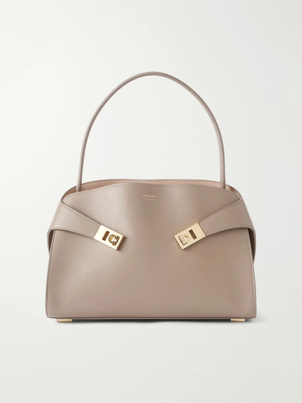 Ferragamo Hug Small Embellished Cracked-leather Tote in taupe