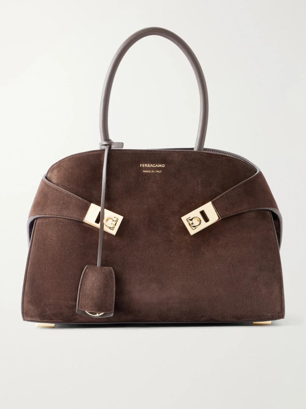 Ferragamo Hug Suede Shoulder Bag in brown