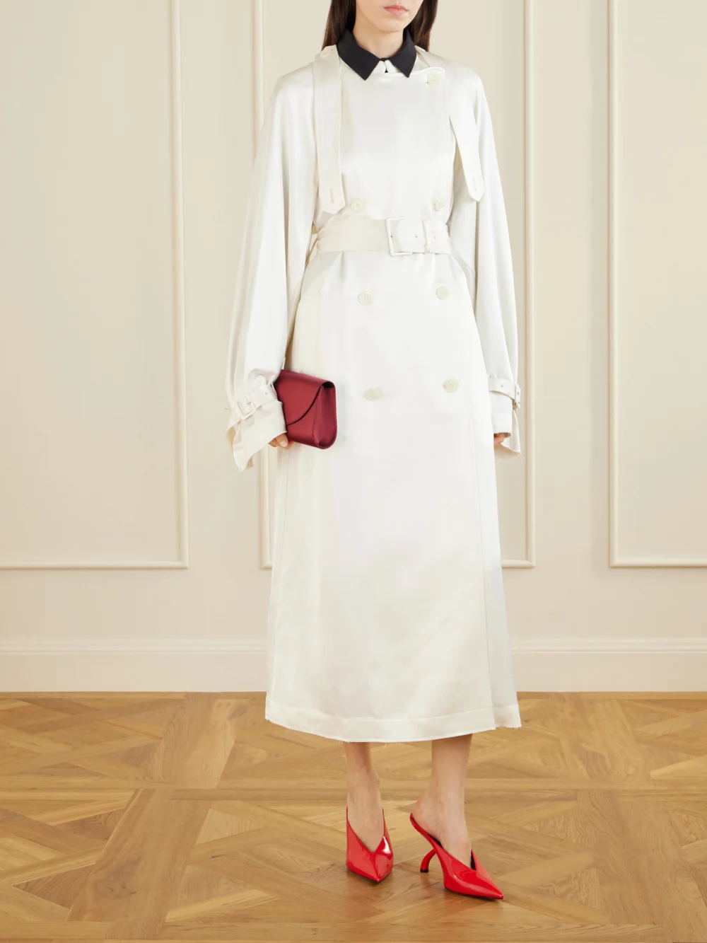 Ferragamo Itaca Patent-leather Mules, styled view