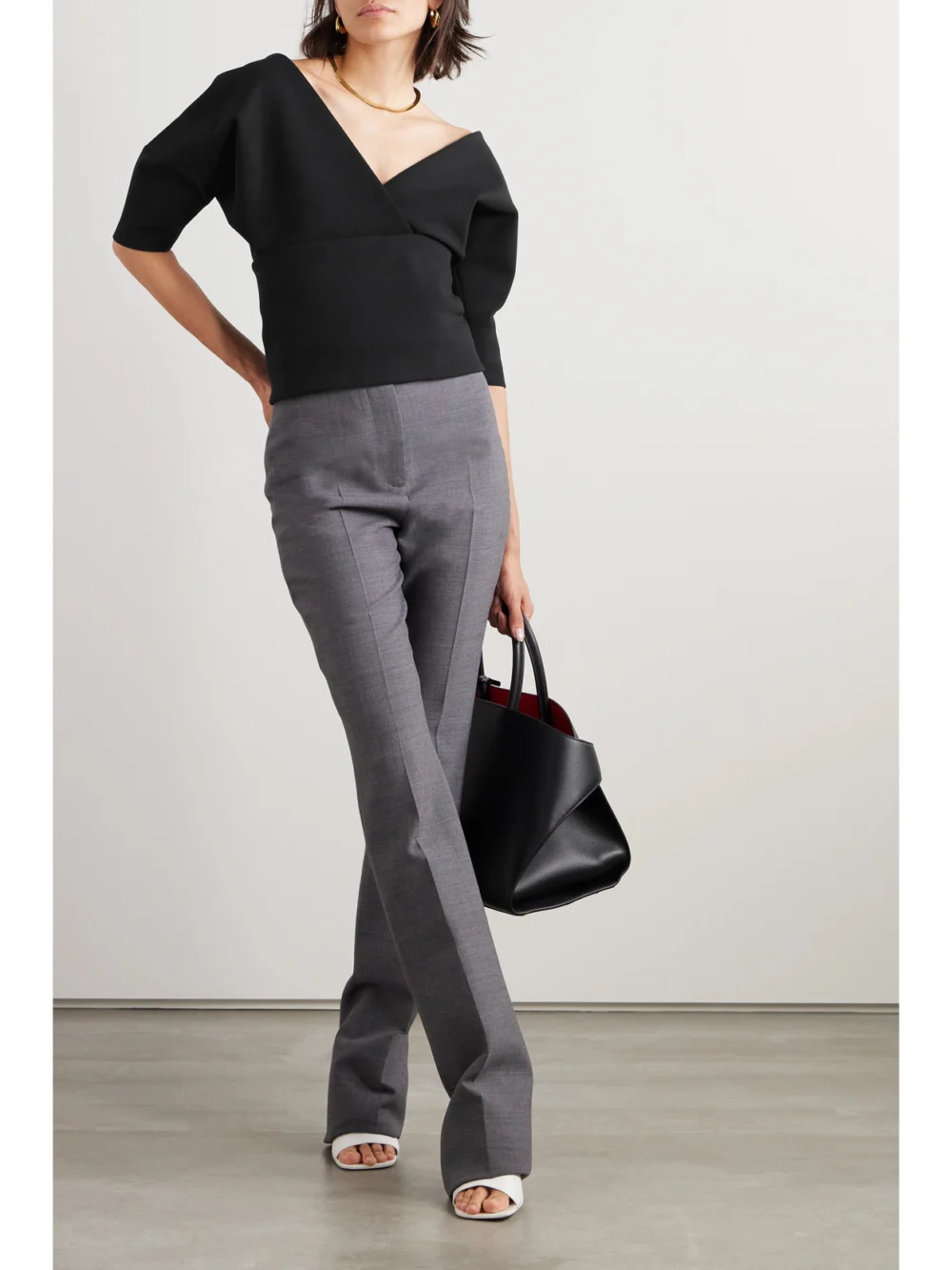 Ferragamo Layered Wool-blend Blouse, worn by a model