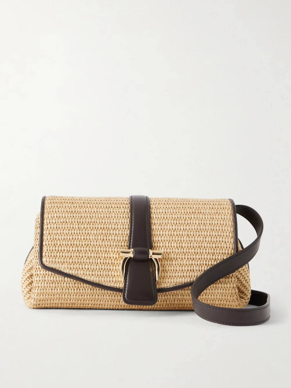 Ferragamo Leather-trimmed Woven Raffia Cross Body Bag in beige
