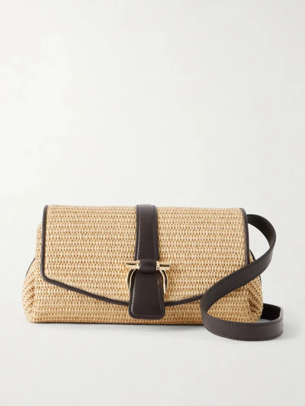 Ferragamo Leather-trimmed Woven Raffia Cross Body Bag
