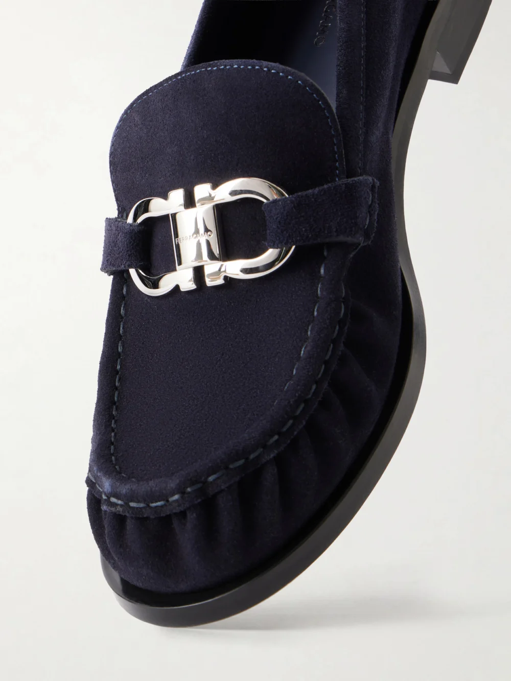 Close-up detail of the Ferragamo Maryan Suede Loafers