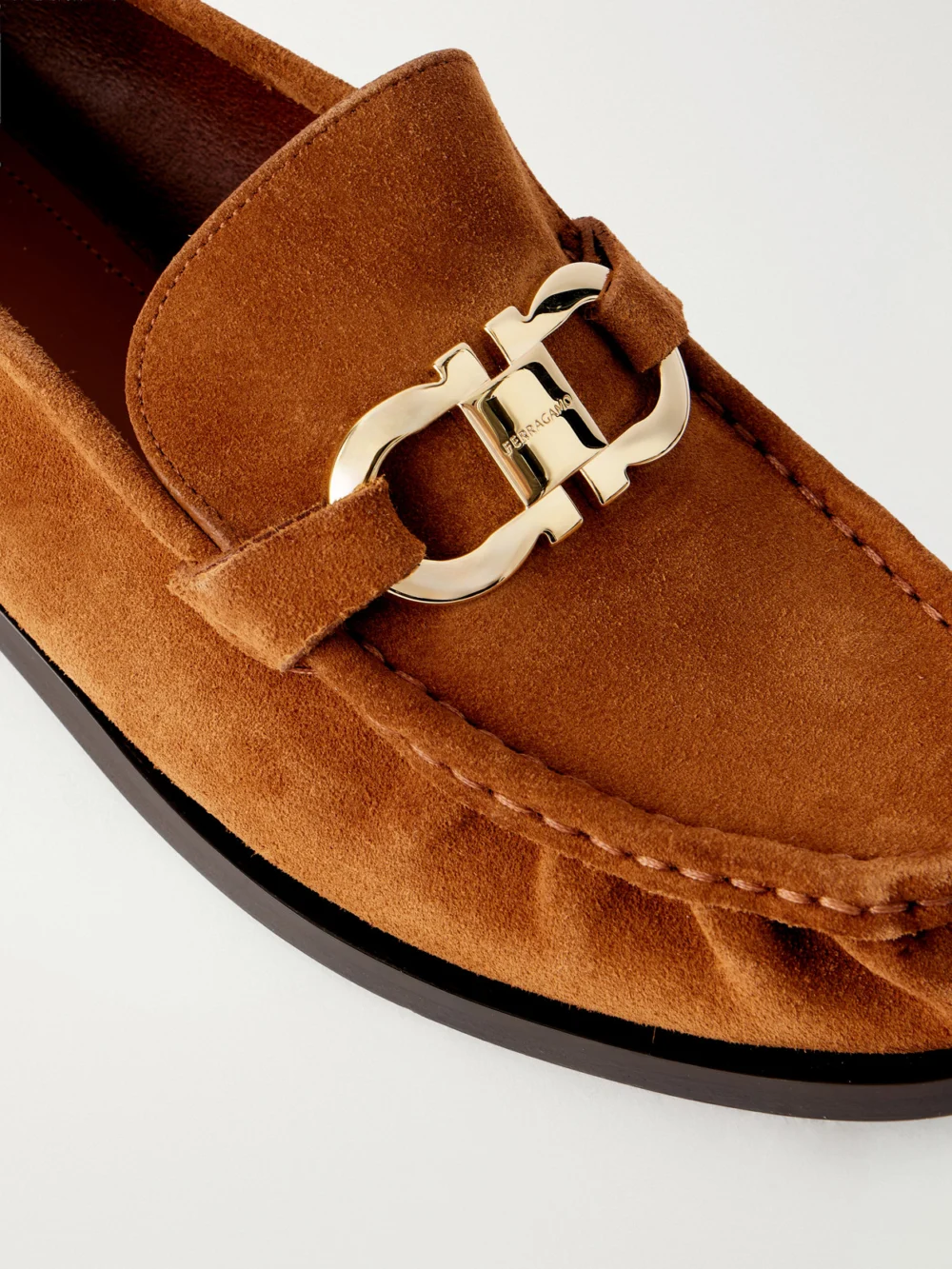 Close-up detail of the Ferragamo Maryan Suede Loafers