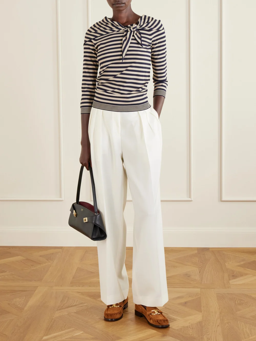 Ferragamo Maryan Suede Loafers, styled view