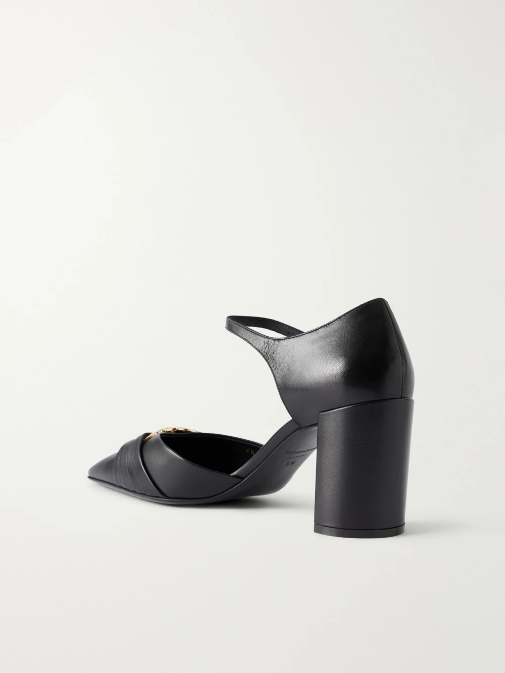Back view of the Ferragamo Migea 70 Buckle-detailed Leather Pumps