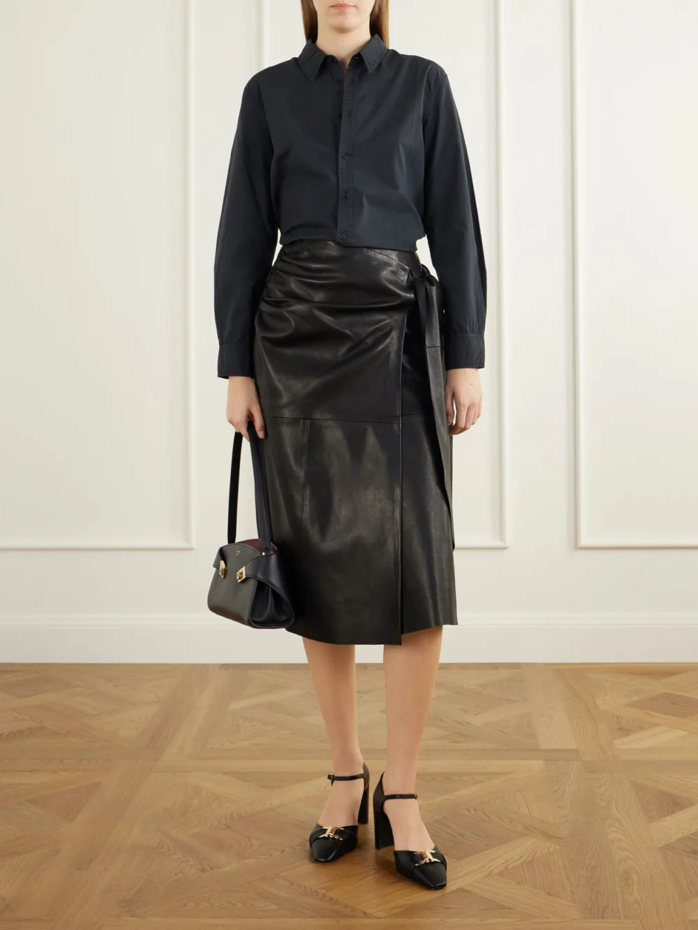 Ferragamo Migea 70 Buckle-detailed Leather Pumps, styled view