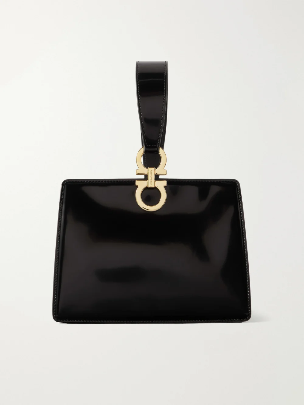 Ferragamo Mini Embellished Glossed-leather Clutch in black
