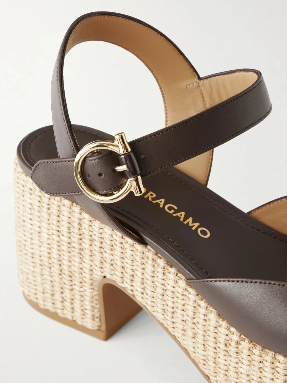 Close-up detail of the Ferragamo Nerea 90 Leather Platform Sandals