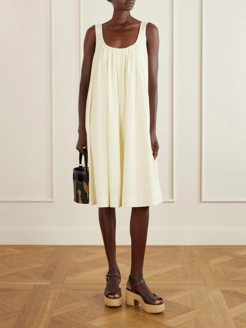 Ferragamo Nerea 90 Leather Platform Sandals, styled view