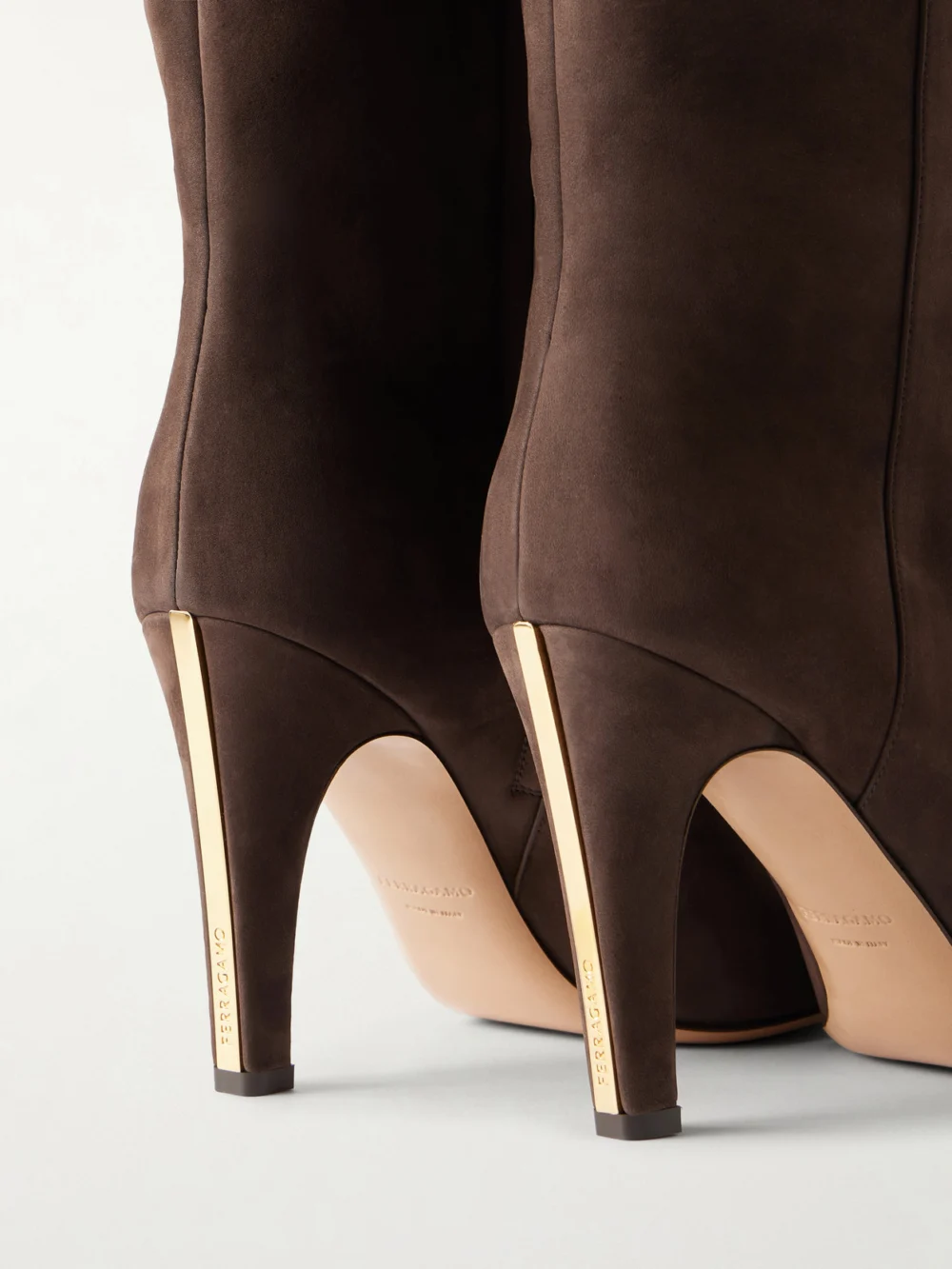 Close-up detail of the Ferragamo Nylu 95 Nubuck Knee Boots