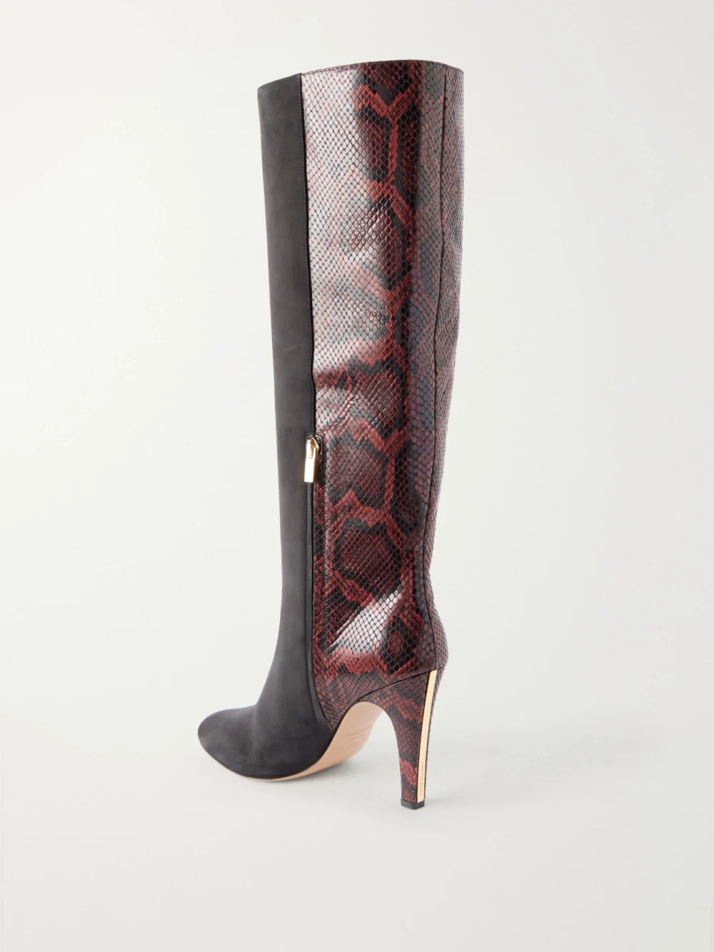 Back view of the Ferragamo Nylu 95 Snake-effect Leather and Suede Boots