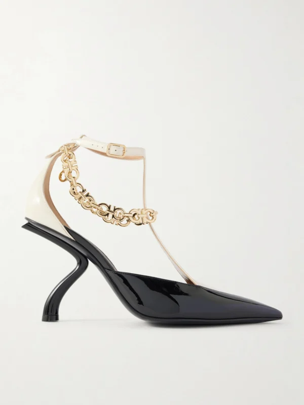 Ferragamo Ruby Embellished Two-tone Patent-leather Pumps
