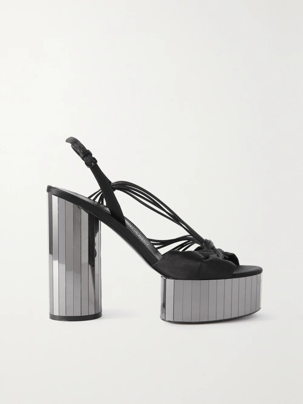 Ferragamo Sabina Leather-trimmed Satin Platform Sandals in black