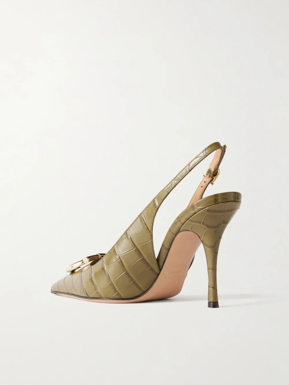 Back view of the Ferragamo Sara 95 Croc-effect Leather Slingback Pumps
