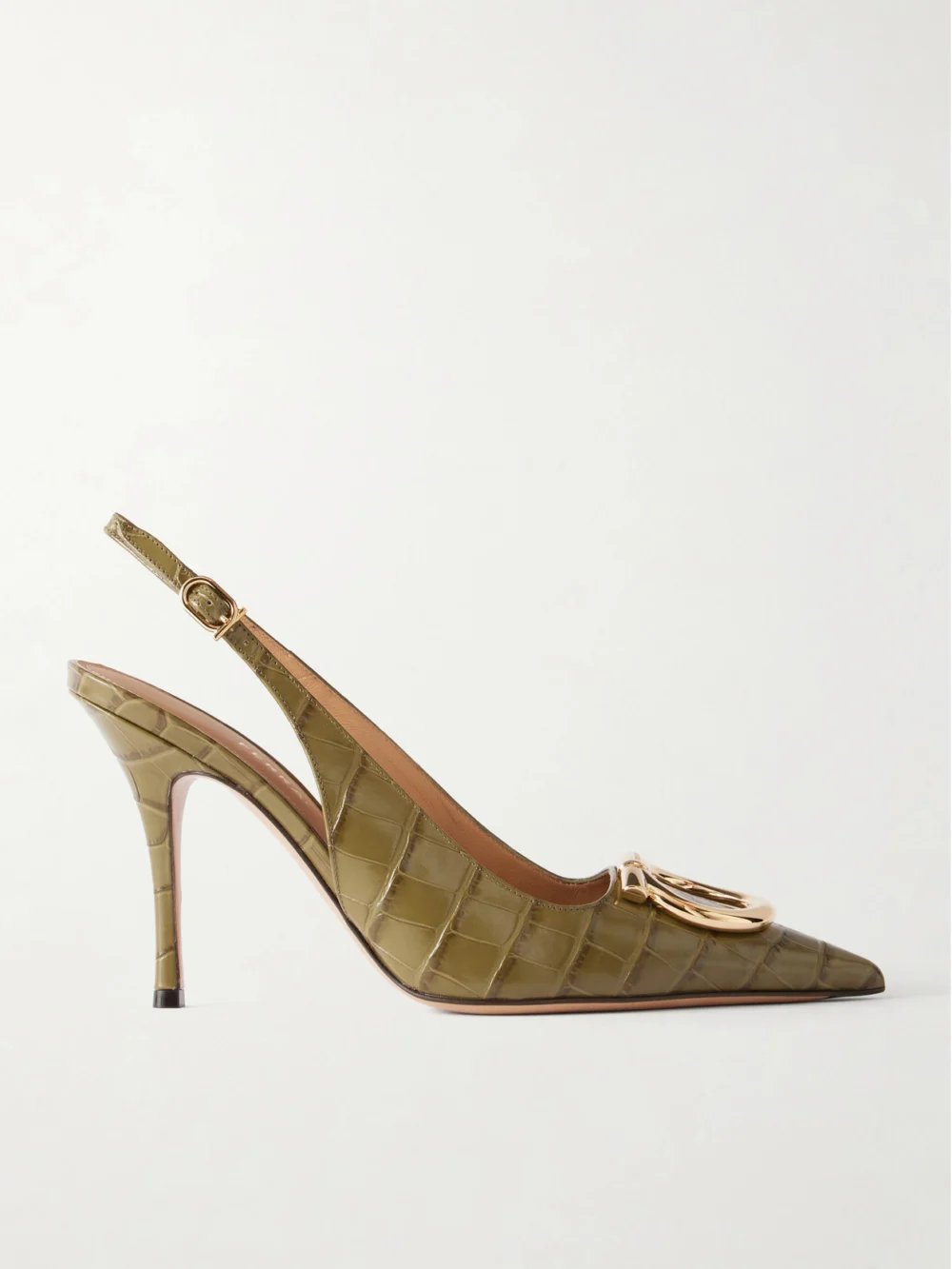 Ferragamo Sara 95 Croc-effect Leather Slingback Pumps in army green